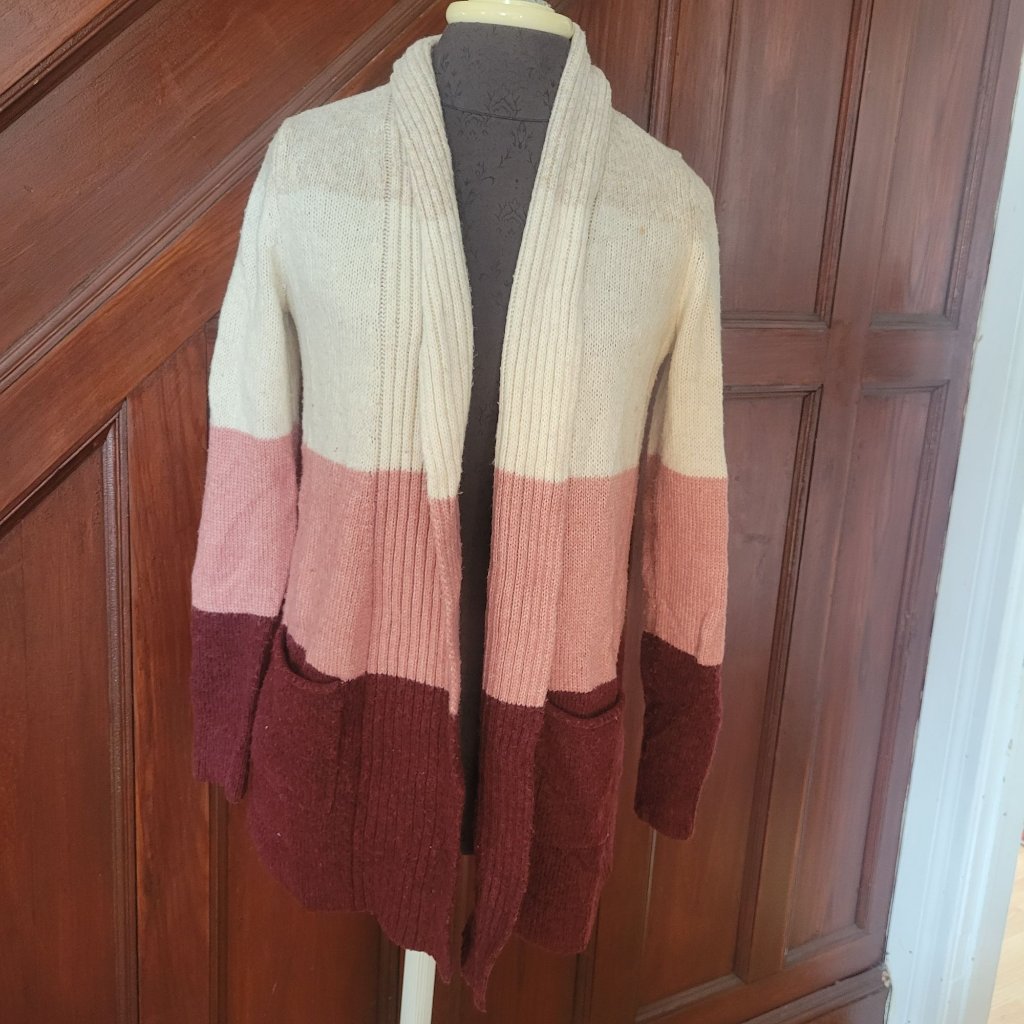 Sonoma Womens Color Block Cardigan Sweater Pxs Open Front Two Pockets Soft Knit